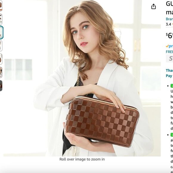GUZINC Large Capacity Travel makeup bag for Women NEW IN PACKAGE BROWN - Picture 3 of 6